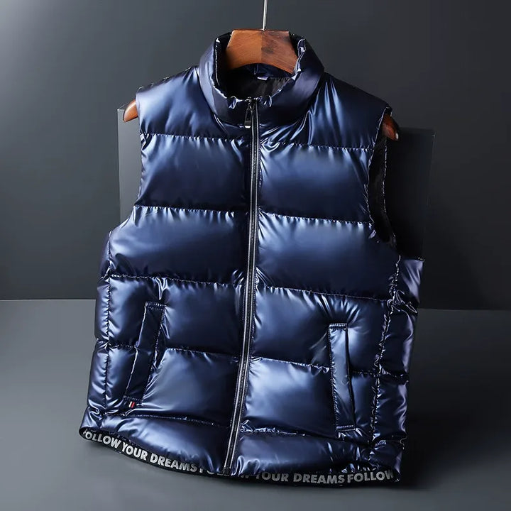 Lightweight down puffer vest, unisex style. Insulated for ultimate winter warmth & comfort in cold weather.