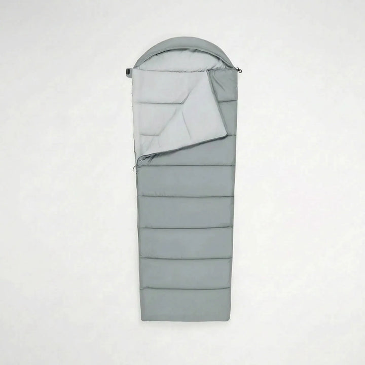 Full length unisex lightweight envelope sleeping bag. Simple, functional design for camping and travel adventures.