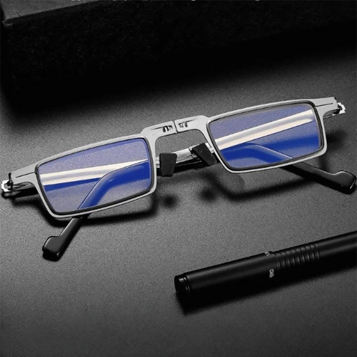 Unisex lightweight foldable reading glasses with blue light filter for portable eye protection.