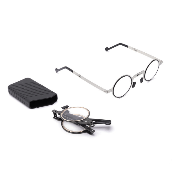 Compact unisex foldable reading glasses with blue light filter, perfect for digital eye strain relief.