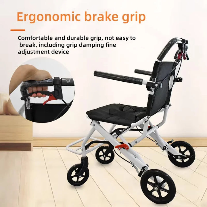 Portable disability support wheelchair, ideal for seniors, with a lightweight and durable frame.