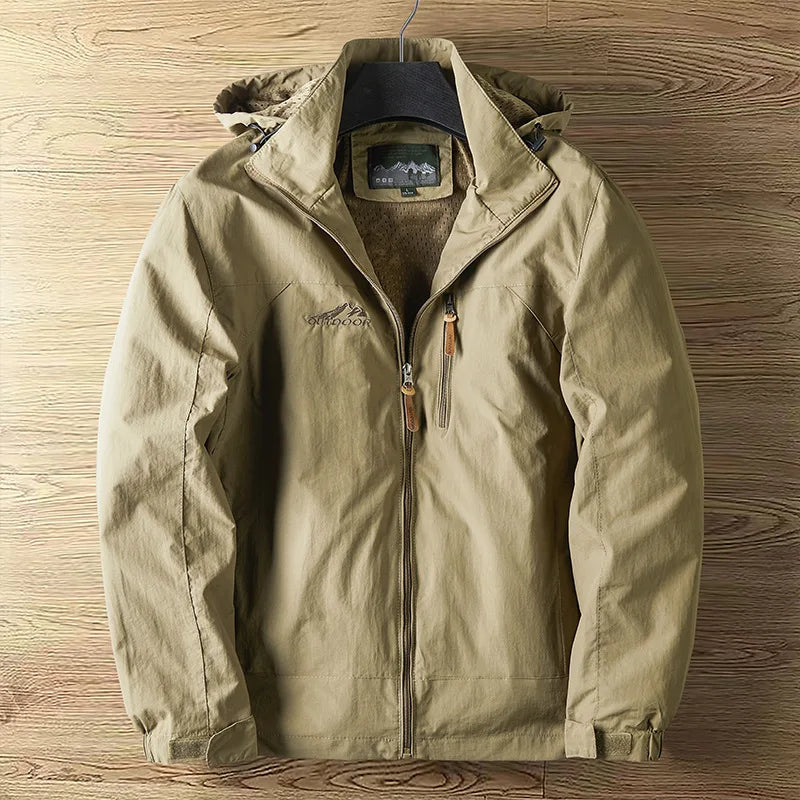 Comfortable unisex travel jacket. Lightweight, windproof, rainproof hooded outerwear for hiking, camping & activewear.