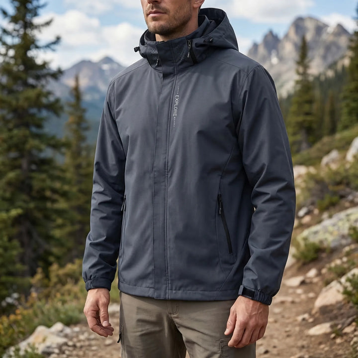 Unisex lightweight hooded waterproof outdoor rain jacket. Perfect for hiking, travel & adventure gear.