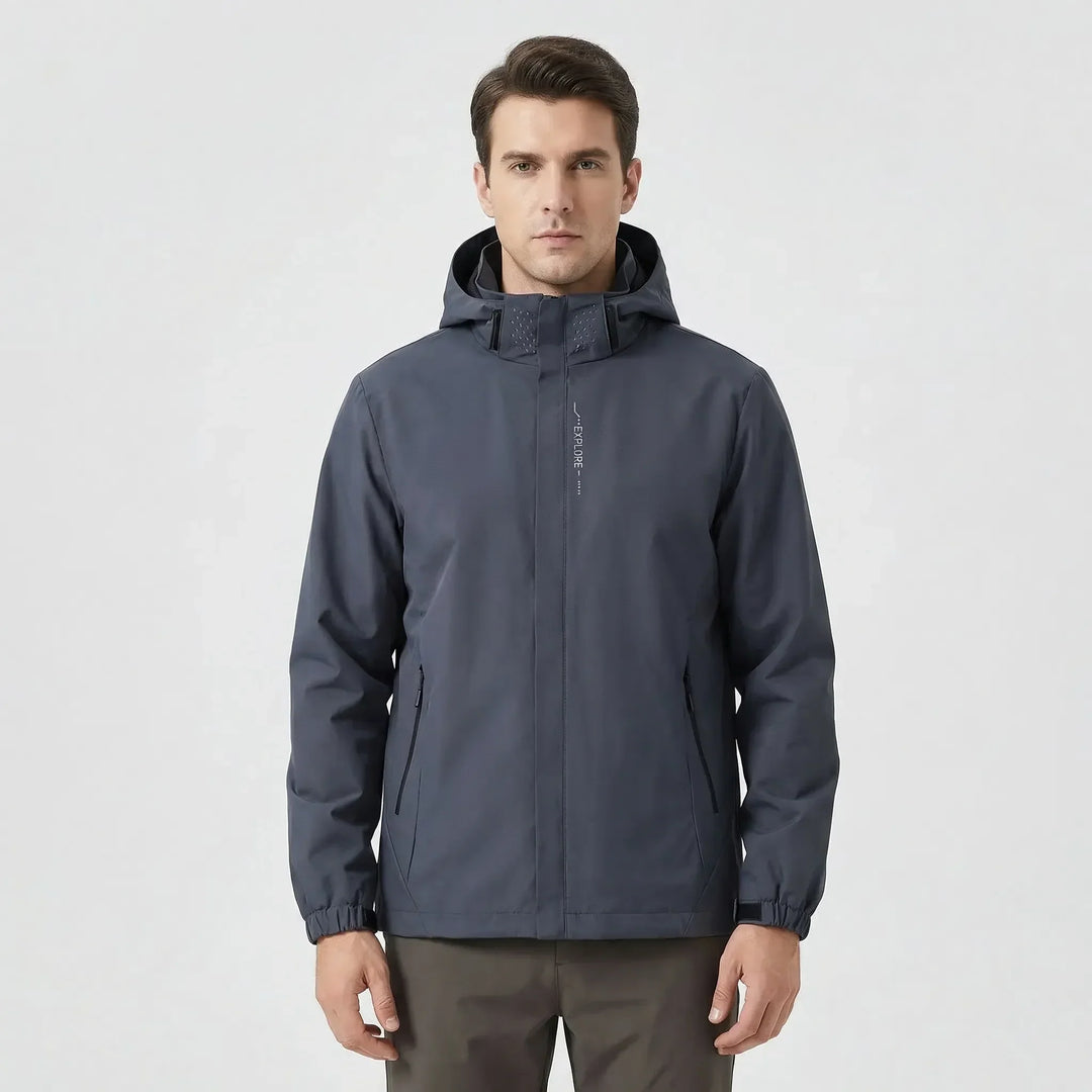Packable unisex lightweight rain jacket with hood, ideal travel jacket & windbreaker for outdoor hiking.