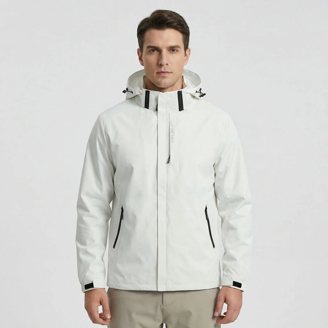 Versatile unisex hooded lightweight rain jacket for outdoor adventures. Great for hiking & travel.