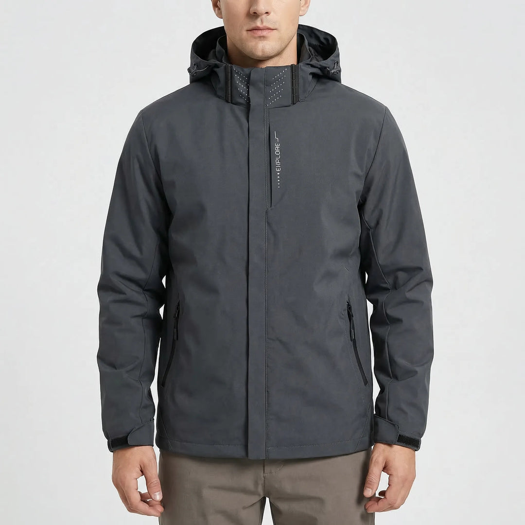 Durable hooded unisex rain jacket provides waterproof & windbreaker protection for all outdoor activities.