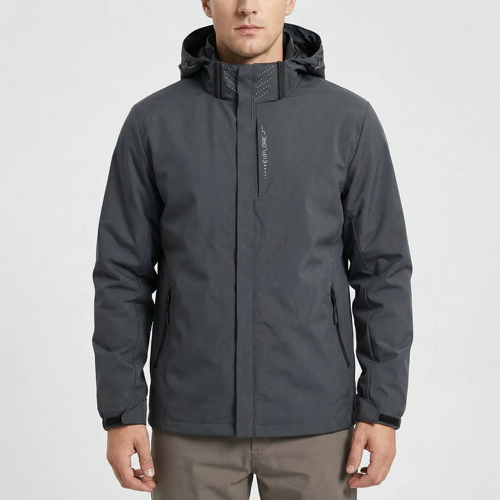 Durable hooded unisex rain jacket provides waterproof & windbreaker protection for all outdoor activities.