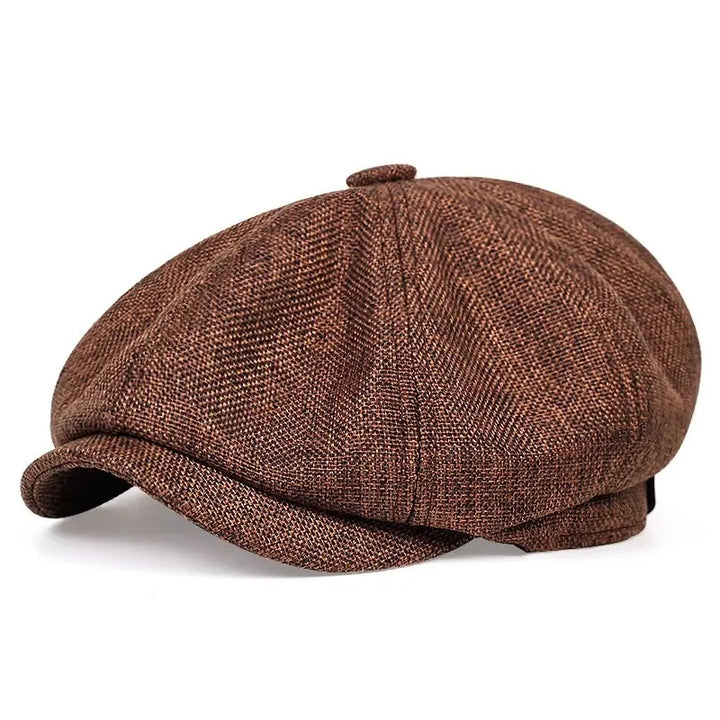 Stylish unisex linen cap in a light color, offering breathable comfort and a casual fashion look.