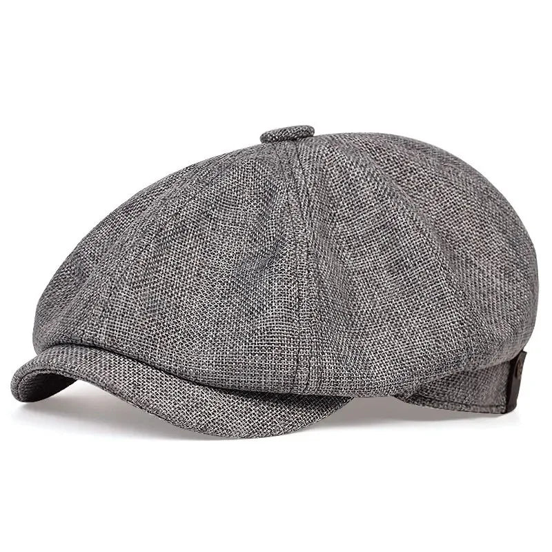 Close-up of a natural-colored unisex lightweight linen cap. Breathable and adjustable for casual fashion.
