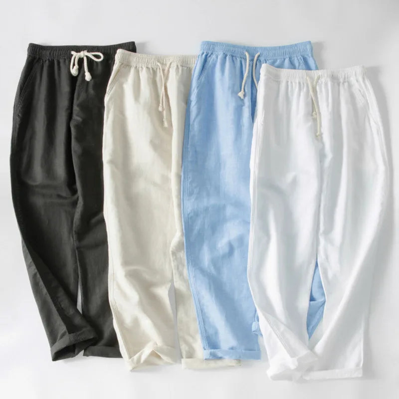 Casual unisex linen trousers, perfect beachwear or relaxed summer outfits. Lightweight & airy.