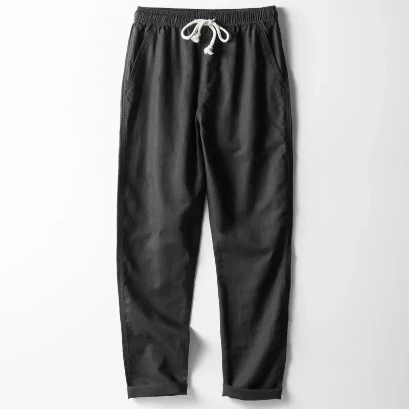 Premium linen trousers, unisex & lightweight, providing breathable comfort for hot summer days.