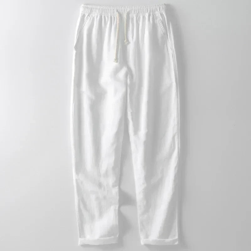Stylish unisex lightweight linen pants for summer. Enjoy comfortable, breathable, and relaxed casual wear.