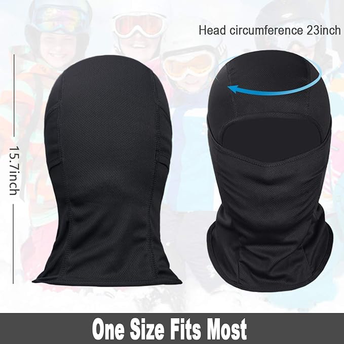 Ski mask packaged, with 'UV Protection' and 'Lightweight' features visible, ready for sale