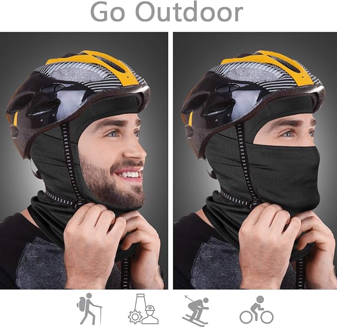 Detail of stitching on a durable ski mask, ensuring long-lasting UV protection & warmth