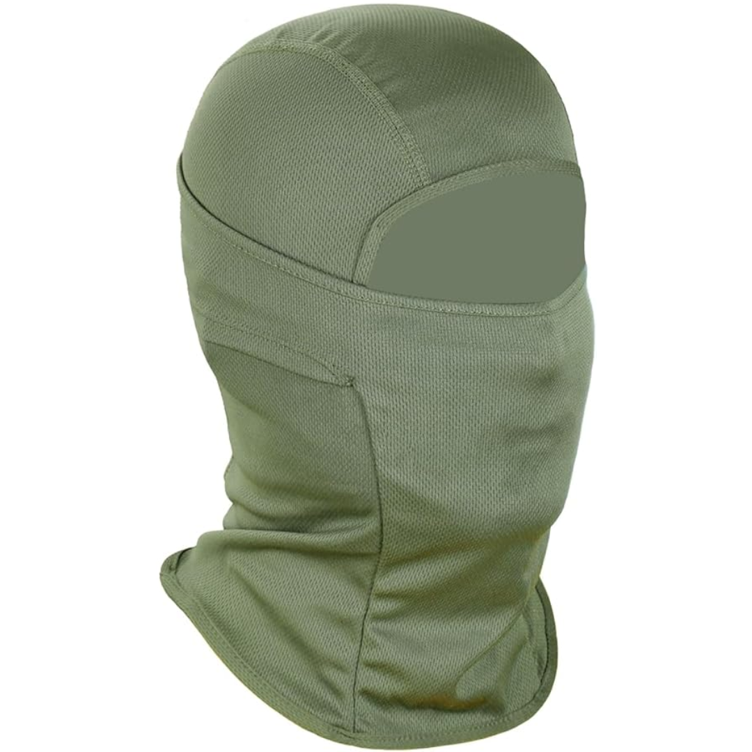 Model wearing a lightweight ski mask, demonstrating full face coverage & UV protection