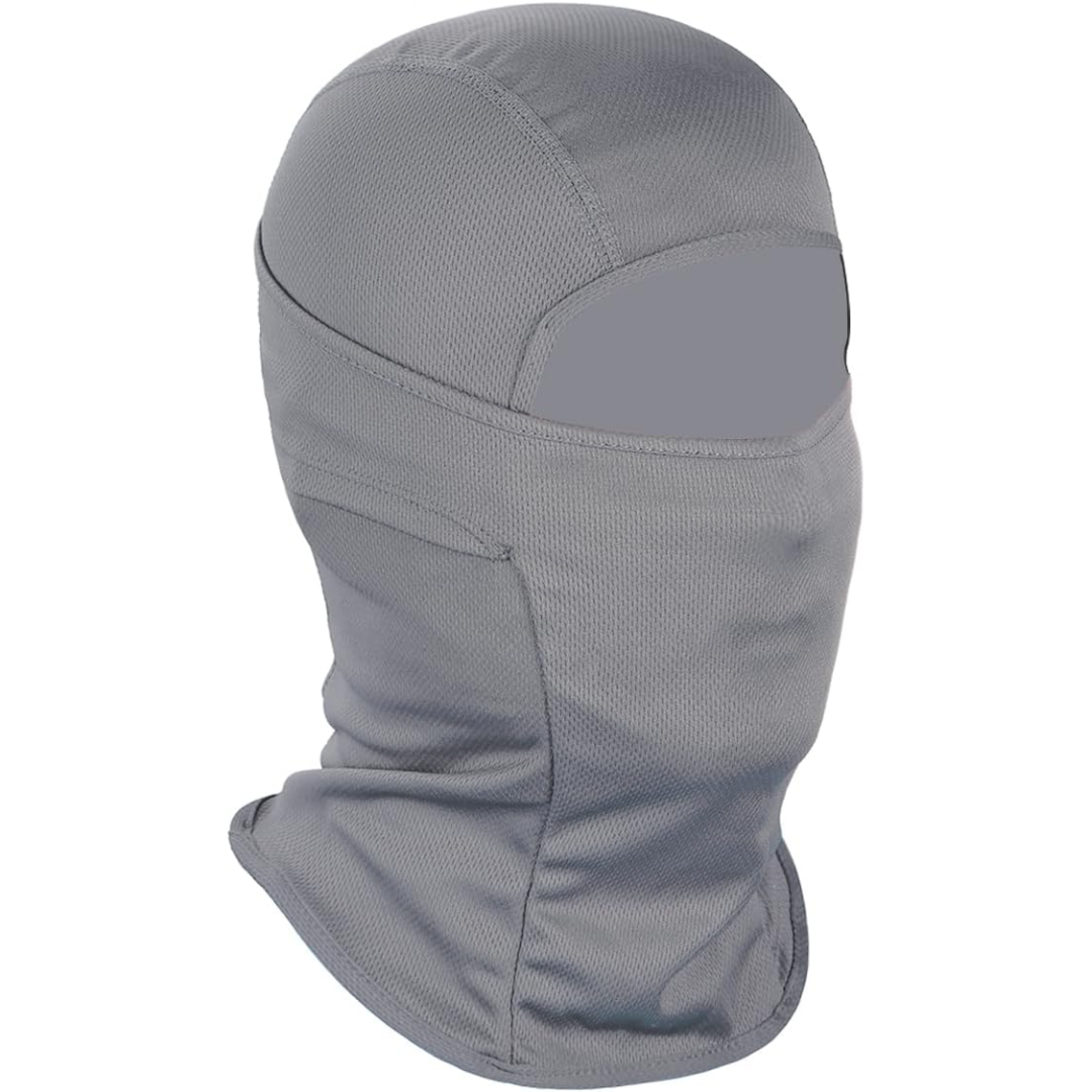 Versatile black ski mask folded, showcasing its lightweight design and UV protection features
