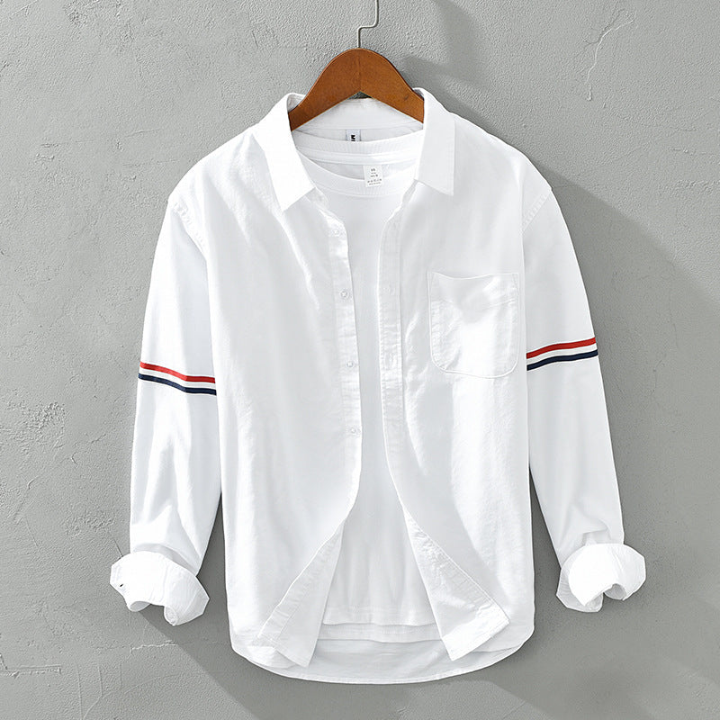 Unisex lightweight striped casual white shirt for summer & spring. Comfortable long sleeve button-up.