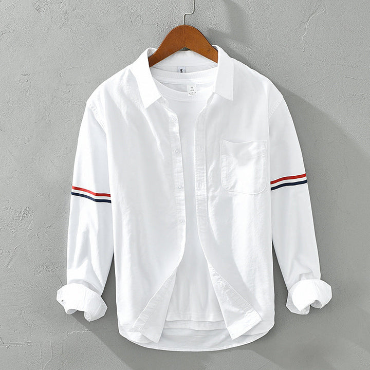 Unisex lightweight striped casual white shirt for summer & spring. Comfortable long sleeve button-up.
