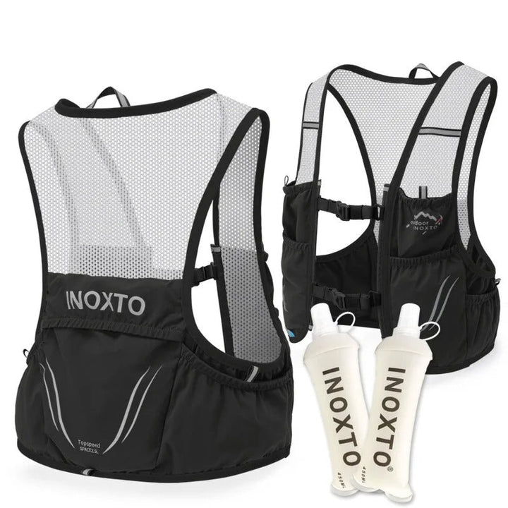 Unisex lightweight trail running vest with secure fit & multiple pockets for hydration & essentials on trails.