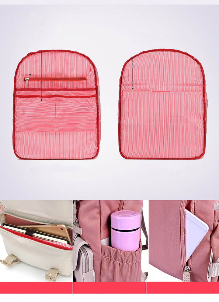 Close-up of the water-resistant fabric and heavy-duty zippers on a durable multi-compartment travel backpack.
