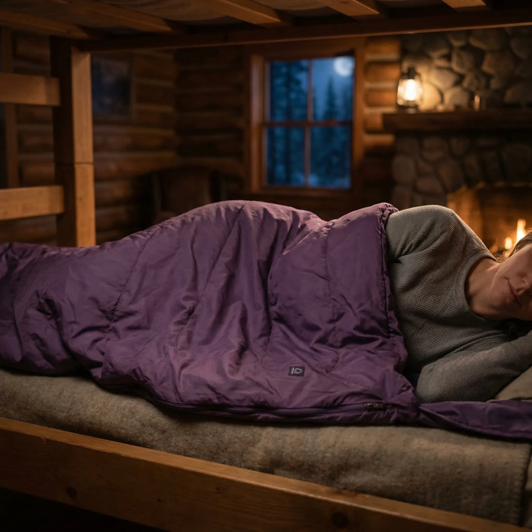 Unisex lightweight travel sleeping bag liner, perfect for camping, hiking, and hostel stays. Portable bedding.