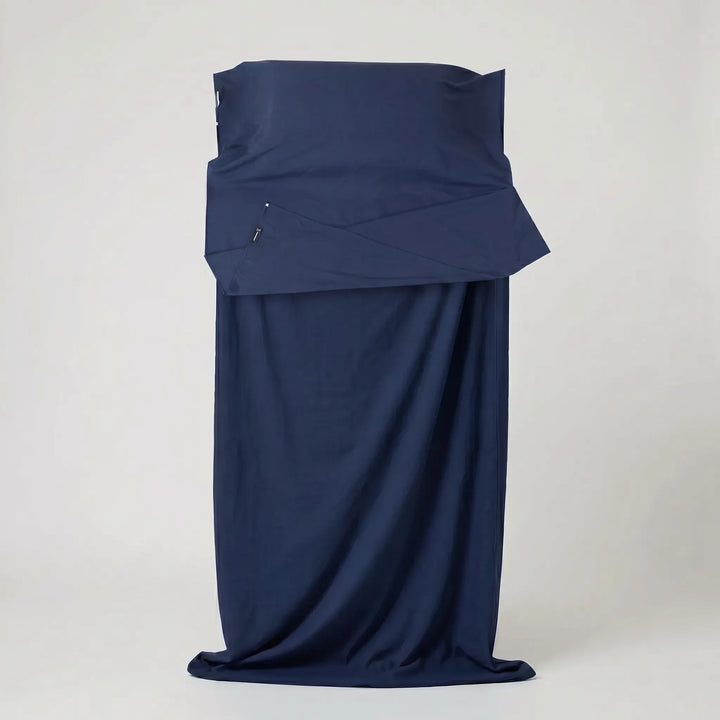 Lightweight unisex travel sleeping bag liner, essential camp gear for hikers, campers, and hostel guests.