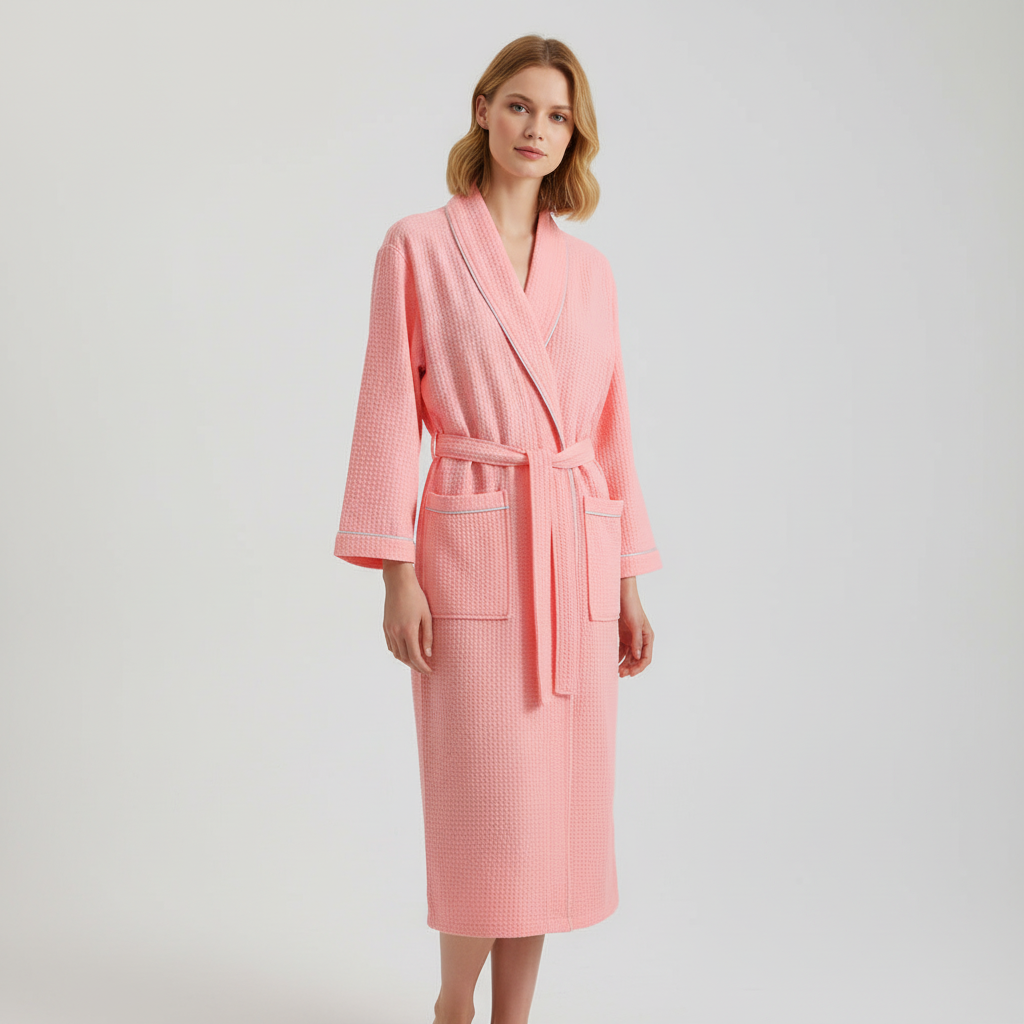 Unisex waffle knit kimono style robe for cozy lounging, casual and breathable