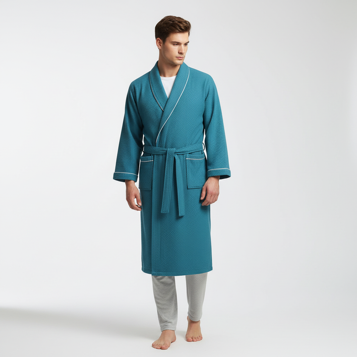 Lightweight waffle knit lounge robe, perfect for men and women, enhanced comfort