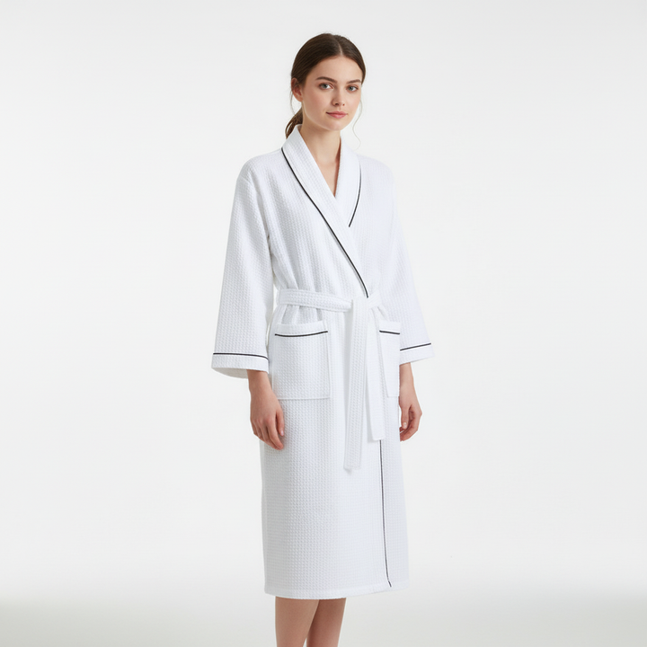 Stylish unisex waffle kimono bathrobe, luxurious feel and lightweight design