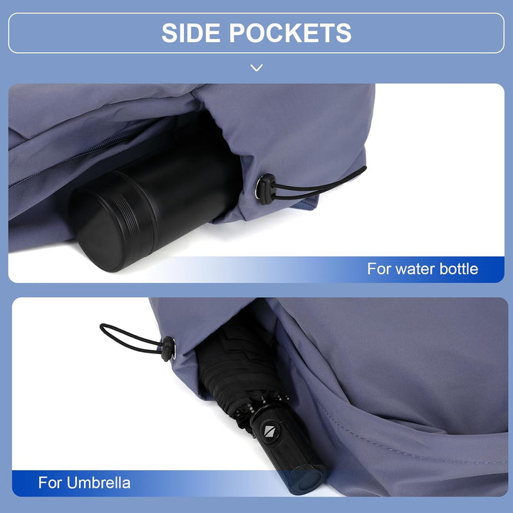 Navy blue corduroy school backpack with a tablet in its dedicated sleeve