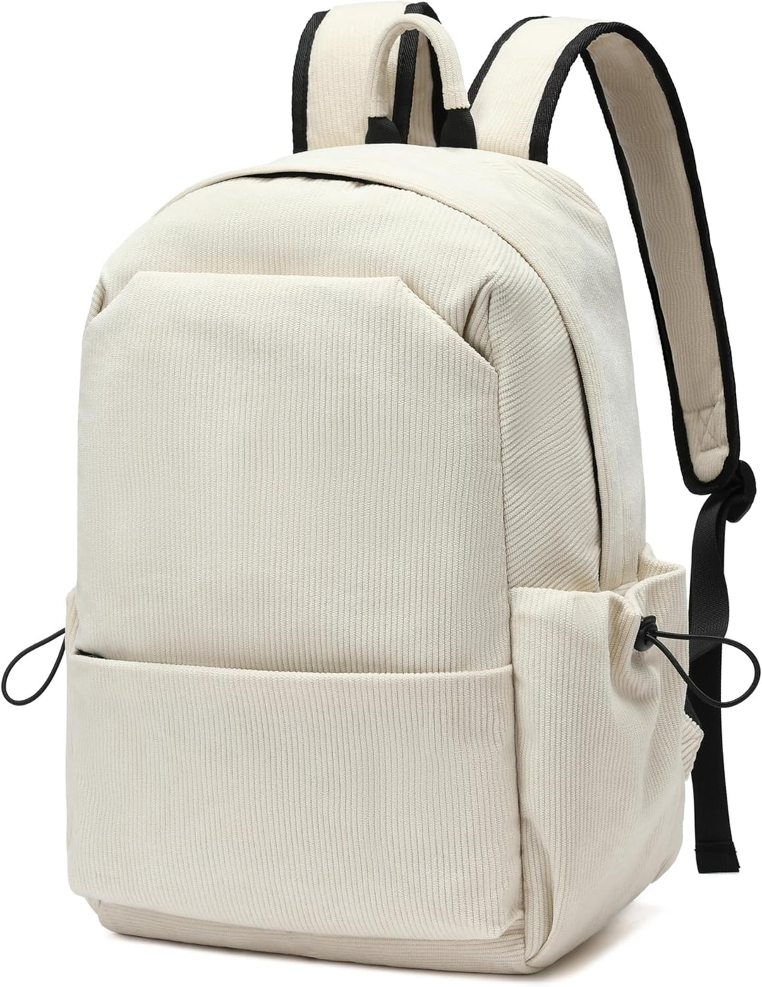 Beige unisex travel & laptop backpack standing upright, showcasing its structure