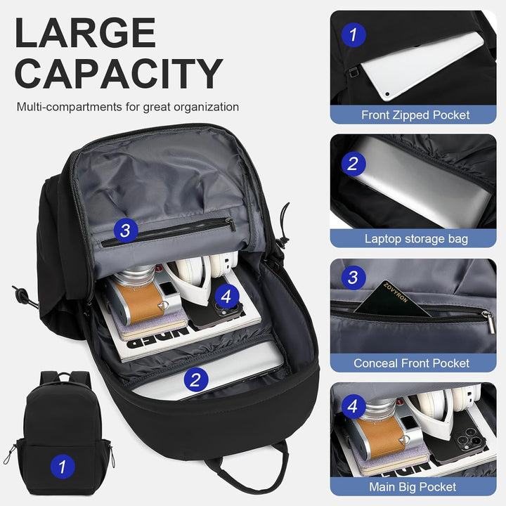 Unisex model wearing a grey lightweight travel & laptop backpack in an urban setting