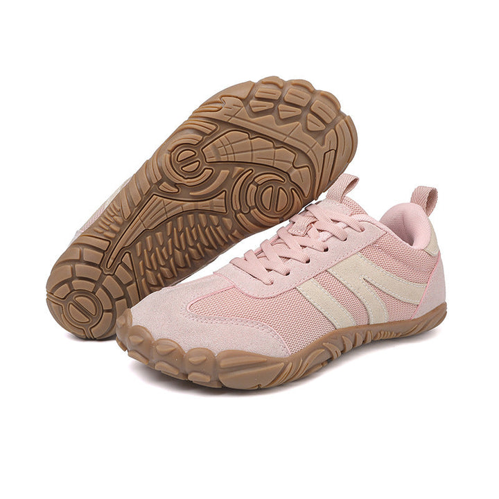Durable barefoot hiking shoes with a flexible sole & wide fit for comfort.