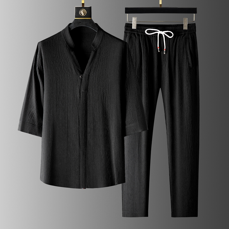 Versatile unisex white linen blend relaxed set, comfortable for lounging or a chic casual summer outfit.