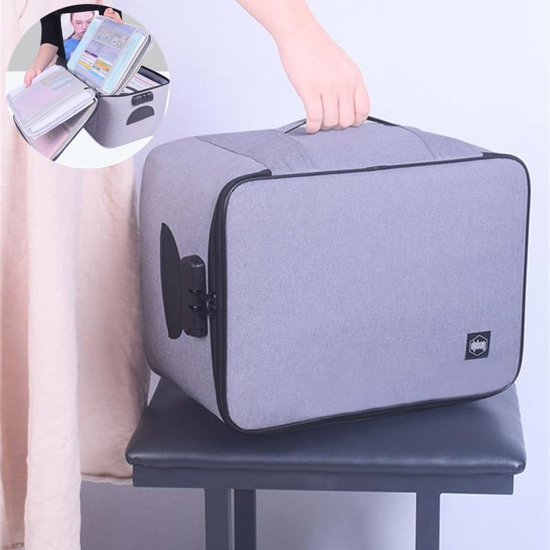 Multi-layer waterproof document storage bag, lockable travel organizer protects important papers
