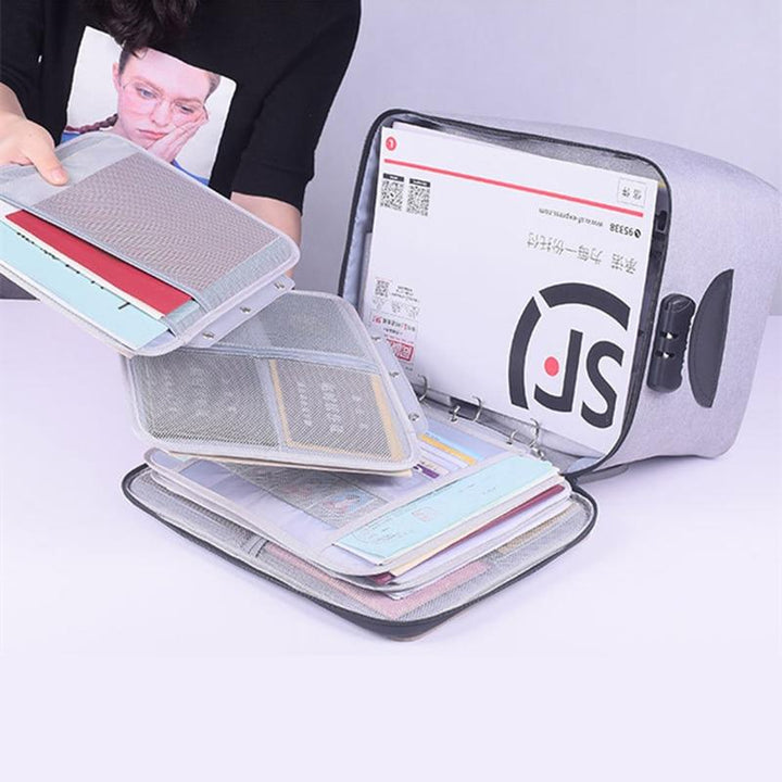 Waterproof document organizer with lock, multi-layer design for secure travel storage of papers