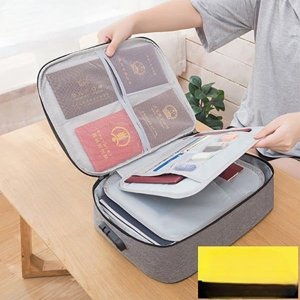 Unisex lockable waterproof document bag in hand, secure travel organizer for office essentials