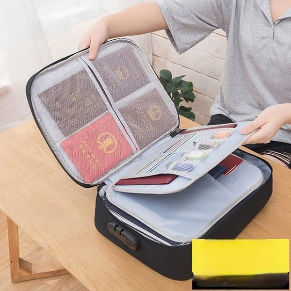 Durable waterproof lockable document safe case, offering max protection for valuables, files, & personal items.