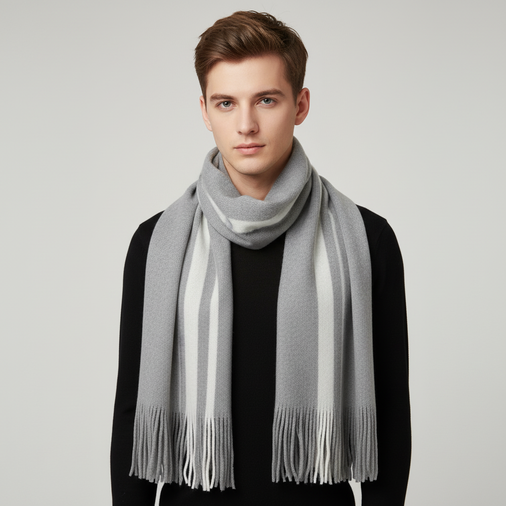 Fashionable long cashmere feel scarf in burgundy, warm winter accessory with fringes