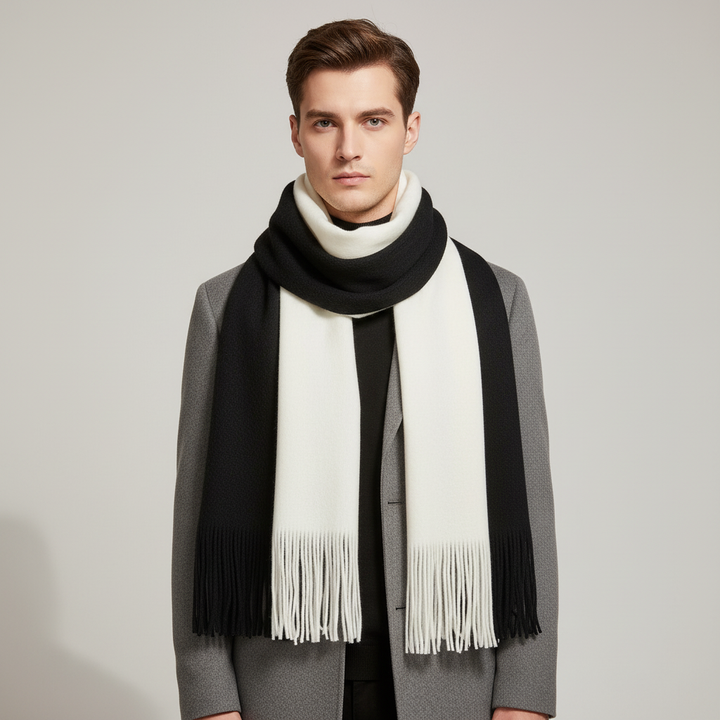 Vibrant red cashmere feel long scarf, fringed and soft, ideal for cold weather