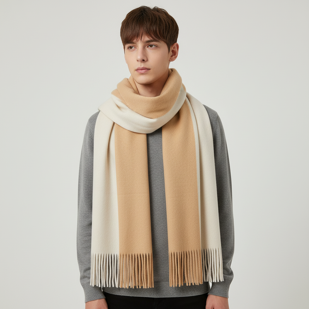 Stylish green unisex long scarf, cashmere feel and fringed for warmth