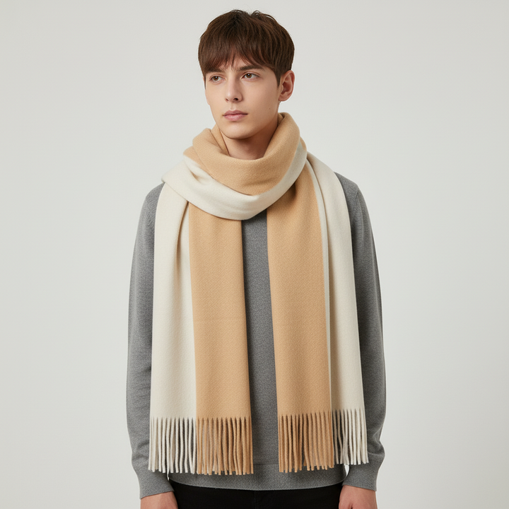 Stylish green unisex long scarf, cashmere feel and fringed for warmth