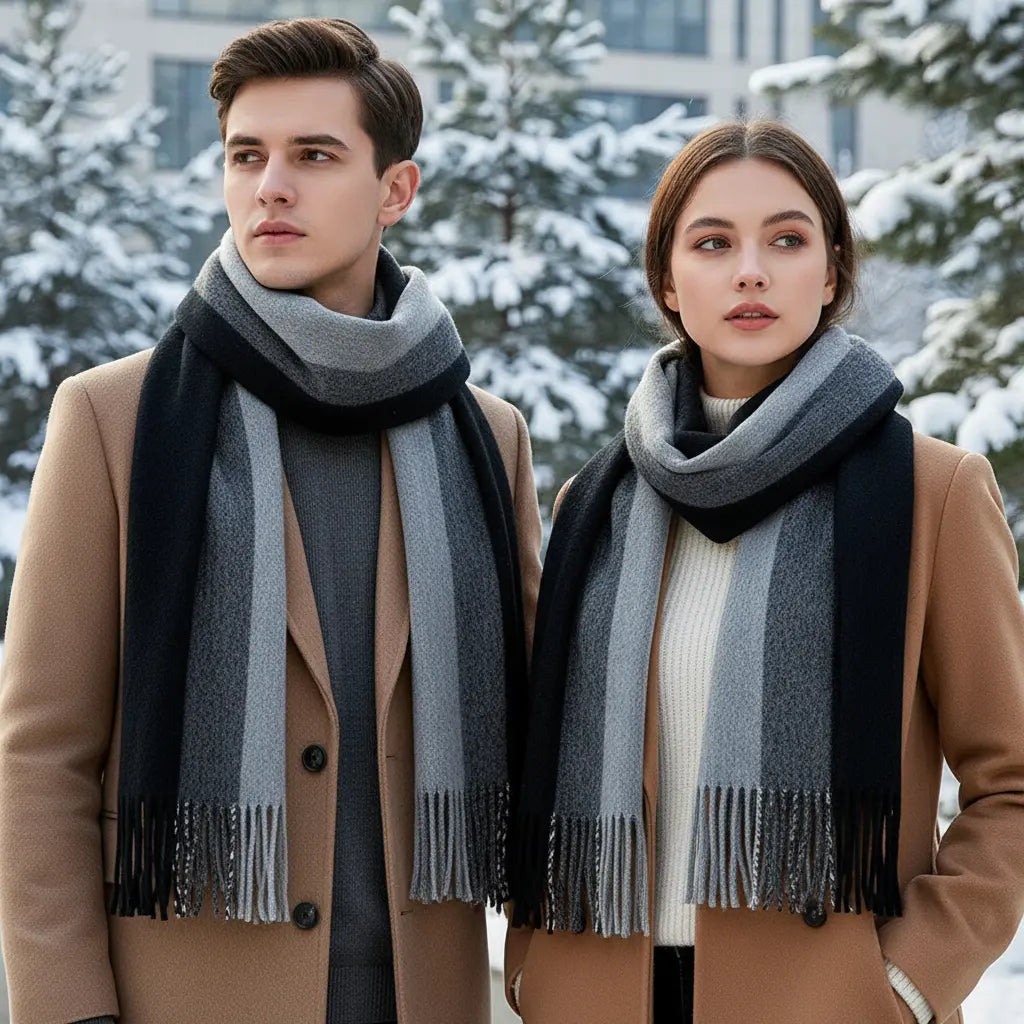 Unisex long cashmere scarf with fringes, luxurious and warm for winter fashion