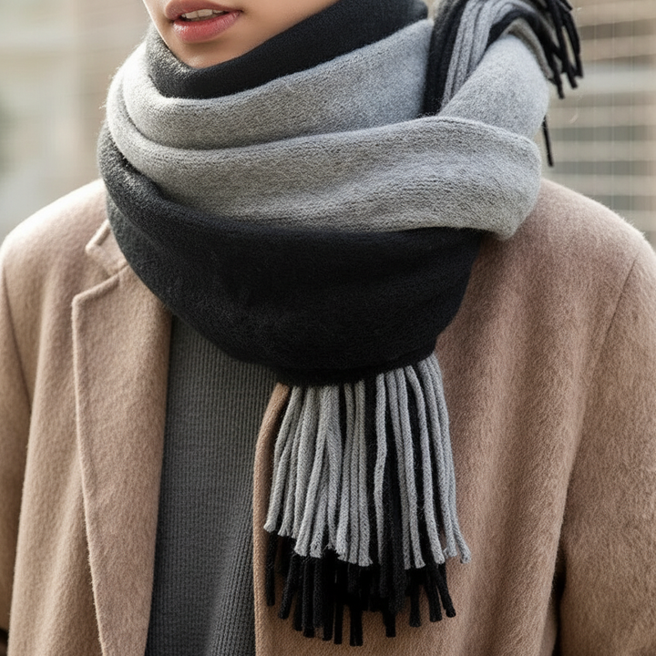 Luxury cashmere scarf with delicate fringes, ideal for elegant winter outfits