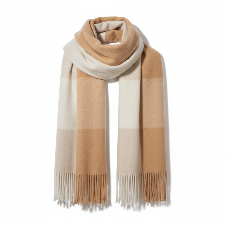 High-quality cashmere scarf with fringed edges, an essential winter accessory