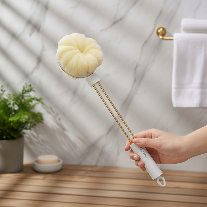 Unisex long handle soft bristle bath brush for gentle exfoliating and skin care