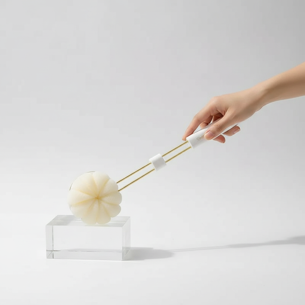 Gentle soft bristle bath brush, long handle, perfect shower accessory for all skin types