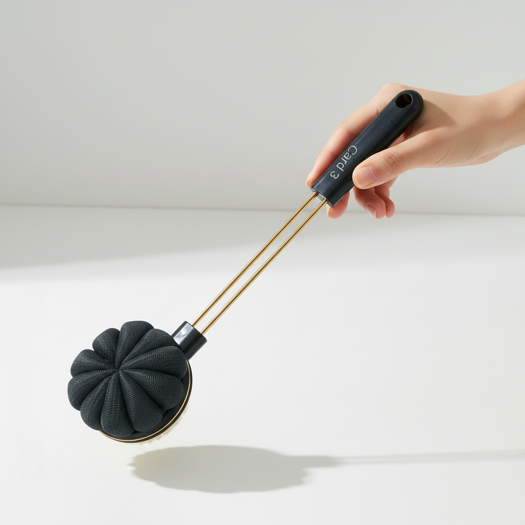Unisex exfoliating bath brush with soft bristles and long handle for complete body care