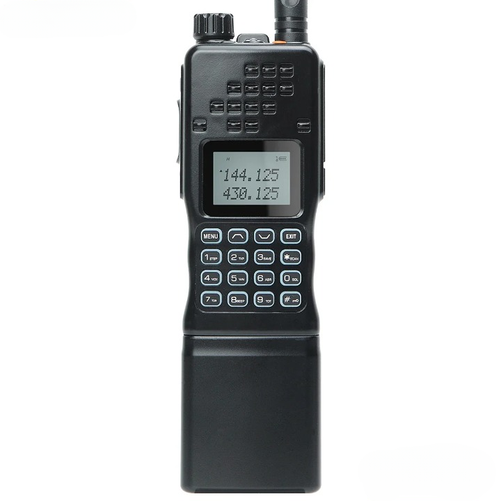 Rugged unisex dual-band walkie talkie, long-range portable two-way radio, perfect for tactical outdoor gear.