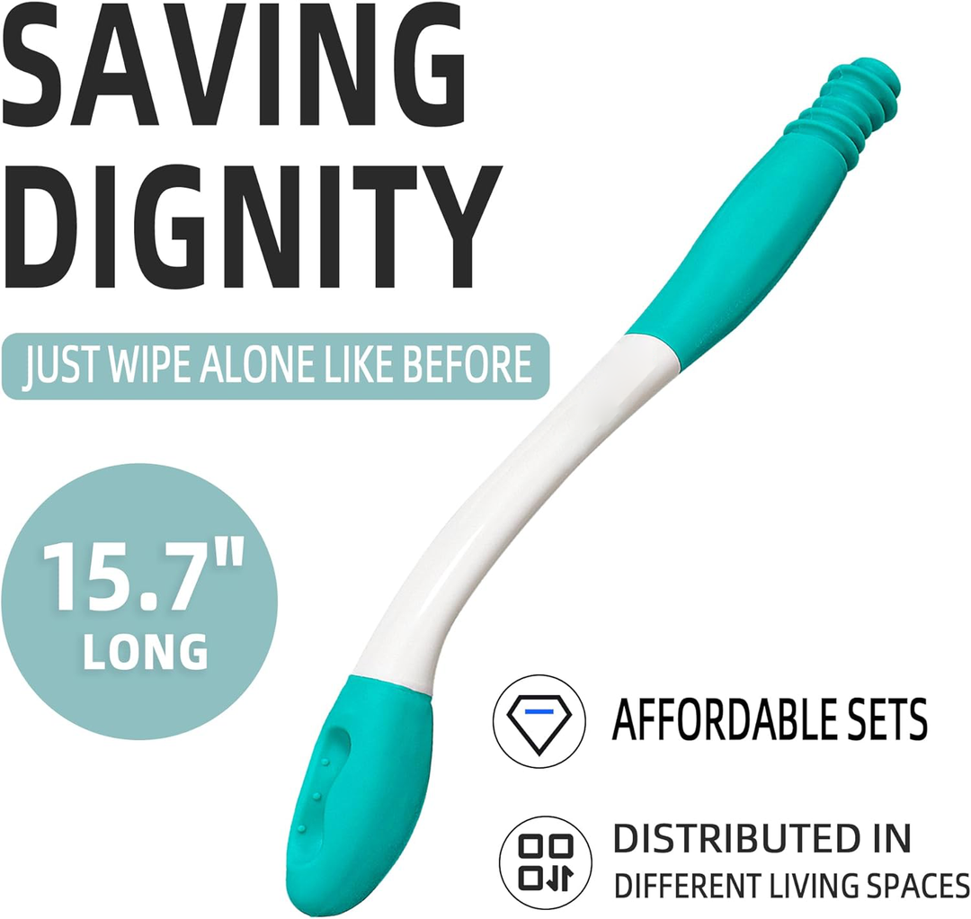 Ergonomic long reach toilet wiping aid, a 2-pack personal hygiene tool for elderly, disabled, & limited mobility.
